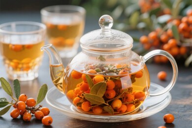 沙棘果泡茶静物图
