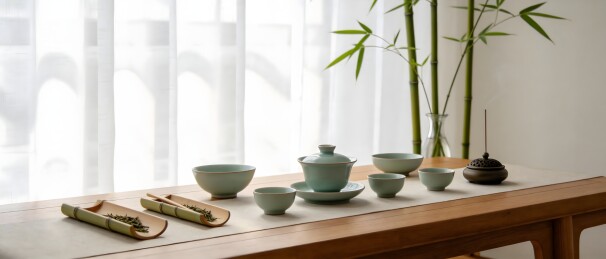 茶席布置与自然光影场景