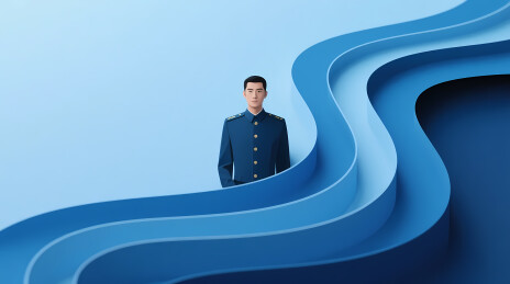深蓝制服男子与流动渐变背景