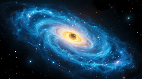 金黄核心螺旋星系深邃宇宙