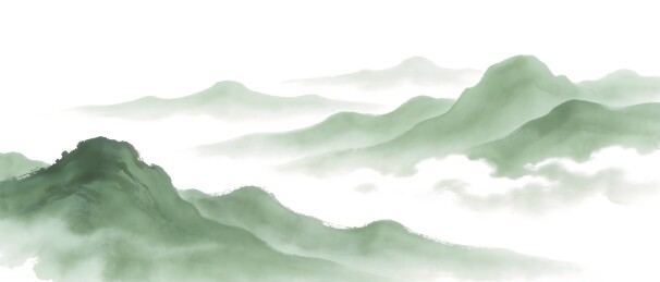 青绿山水水墨画云雾图
