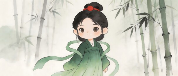 水墨风格竹林中的汉服少女