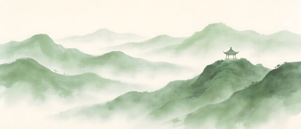 水墨山水画远山云雾古亭
