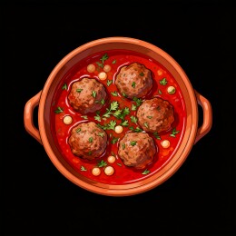 肉丸陶碗美食插画
