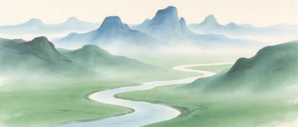 层峦叠嶂青绿山水云雾缭绕