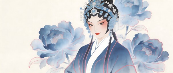 京剧旦角人物工笔仕女图