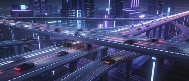 夜晚城市立交桥车流穿梭