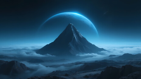 星空下幽蓝孤峰与云海