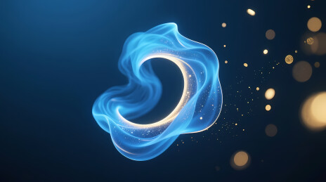 蓝金光晕环绕的新月夜空