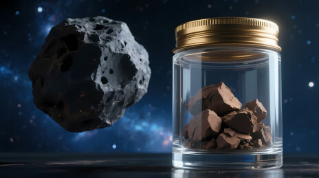 深空小行星与玻璃罐样本