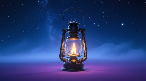 复古油灯点亮梦幻星空夜