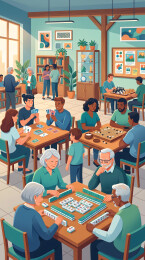 社区老人室内棋牌休闲活动场景