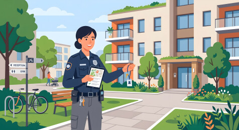 女警在社区巡查手持证件微笑
