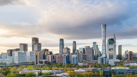 中国北京国贸商圈摩天大楼黄昏城市景观