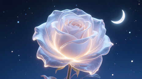 月夜星光下的晶莹白玫瑰