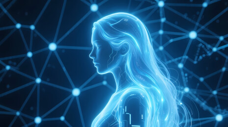 幽蓝科技女性侧脸与光网