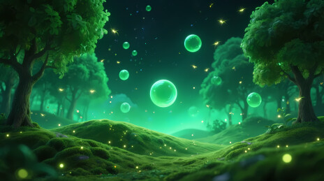 梦幻翠绿森林与发光秘境