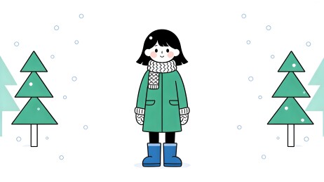 冬季雪地中穿冬装的卡通女孩