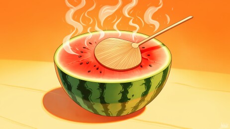 西瓜蒲扇插画