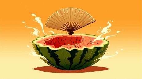 西瓜蒲扇插画