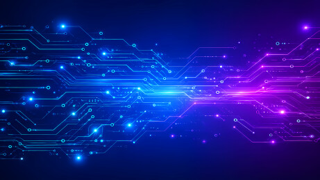 深蓝紫渐变电路节点3D渲染图