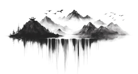 水墨山水倒影