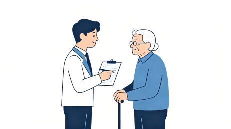 医务工作者问询登记老人健康情况