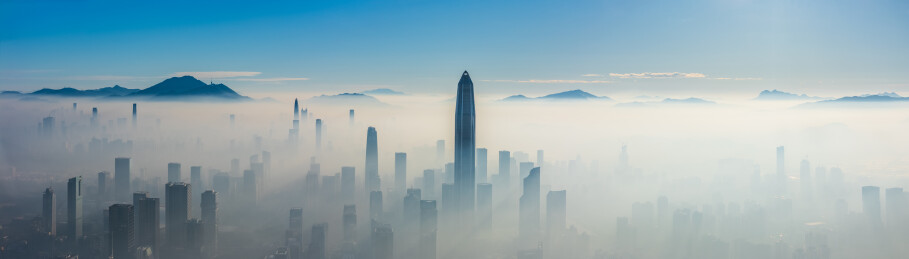 深圳市高空俯瞰都市晨雾