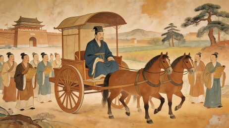 古代士大夫乘车出行图