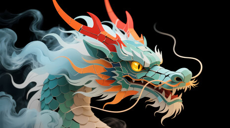 青绿神龙黑底威严奇幻