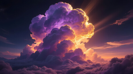 夕阳染紫罗兰色巨型积雨云