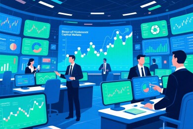 互联网金融监控办公场景插画