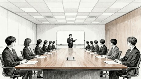 商务会议室投影演示场景插画