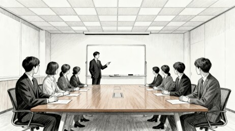 商务会议室投影演示场景插画