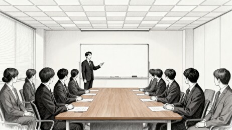 商务会议室投影演示场景插画