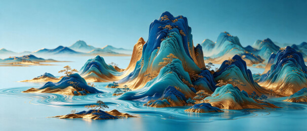 青碧鎏金山水景观图