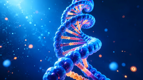 DNA双螺旋光点粒子深蓝3D图