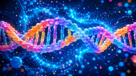 DNA双螺旋蓝色粒子星云3D图