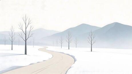 雪地蜿蜒小路与光秃树木