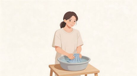 女子手洗衣物日常场景