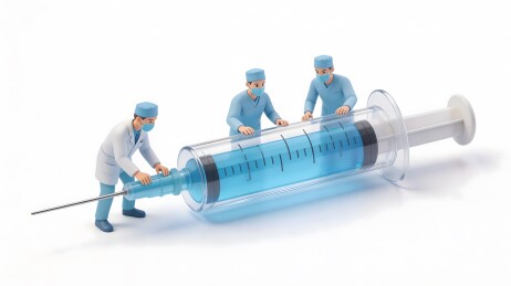 医生团队操作巨型注射器