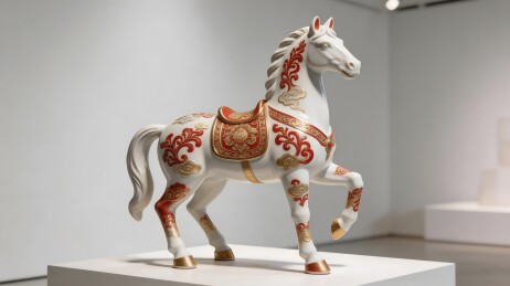 精美彩绘瓷马雕塑展示