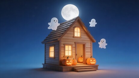 万圣节夜空小屋幽灵南瓜灯