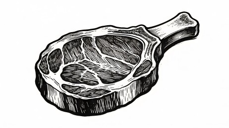 黑白线条描绘的带骨牛排