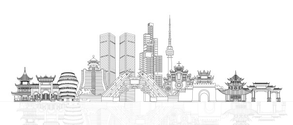 现代极简风贵阳城市风景线稿