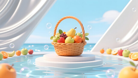 夏末促销水果果篮插画背景