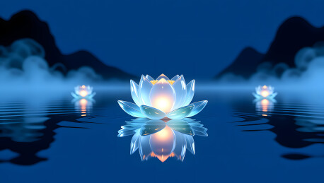 中元节水灯祈福水墨融合商业插画