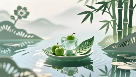 夏至青梅冰盏花影插画