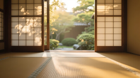 日式格子门与光影庭院