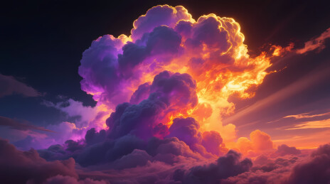 夕阳下紫橙交织的壮丽积雨云